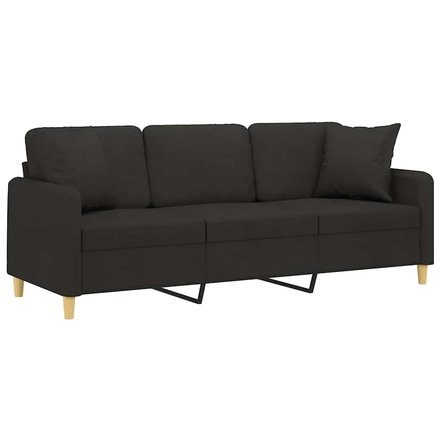 Canapé 3 places avec oreillers décoratifs noir 180 cm tissu - 3