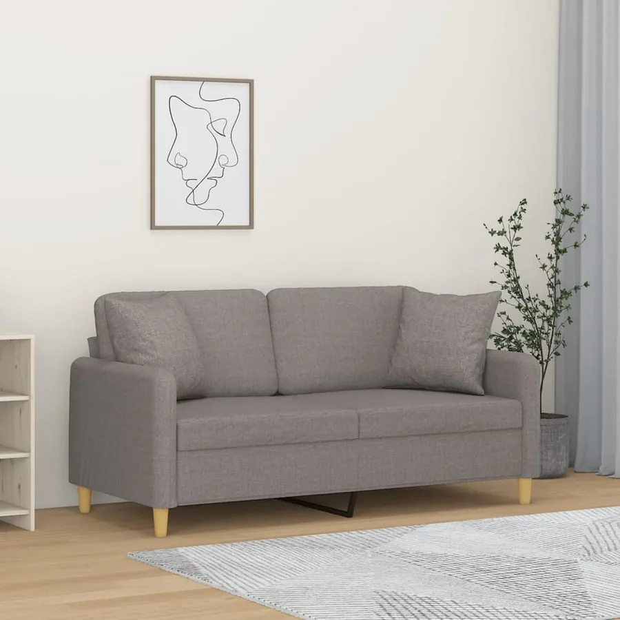 Canapé 2 places avec oreillers décoratifs taupe 140 cm tissu