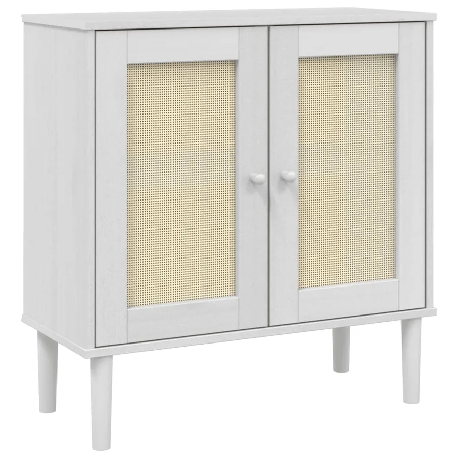 Buffet SENJA aspect rotin blanc 80x35x80 cm bois massif de pin - 2