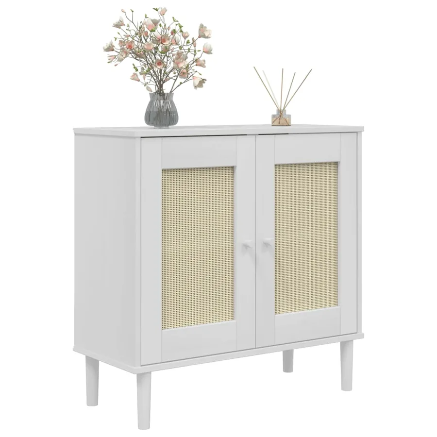 Buffet SENJA aspect rotin blanc 80x35x80 cm bois massif de pin - 3