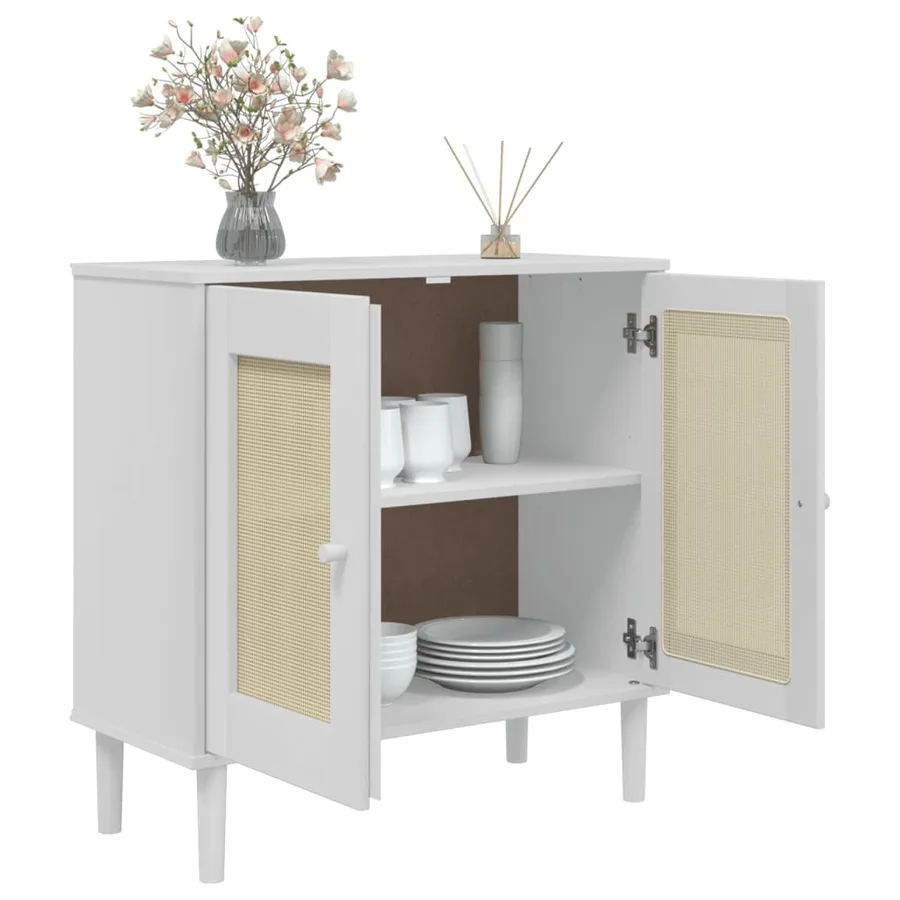 Buffet SENJA aspect rotin blanc 80x35x80 cm bois massif de pin - 4
