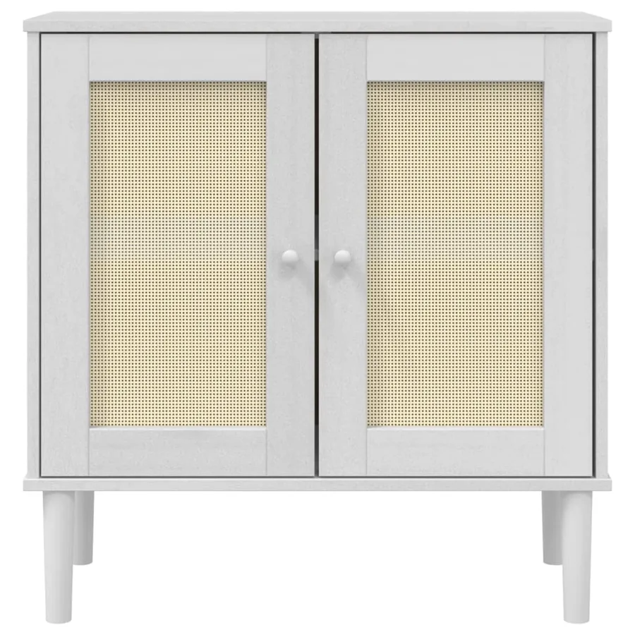 Buffet SENJA aspect rotin blanc 80x35x80 cm bois massif de pin - 5