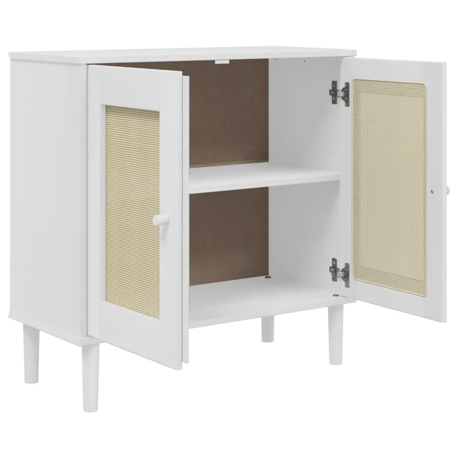 Buffet SENJA aspect rotin blanc 80x35x80 cm bois massif de pin - 6