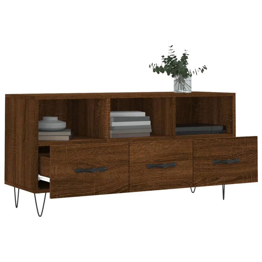 Meuble TV chêne marron 102x36x50 cm bois d'ingénierie - 4