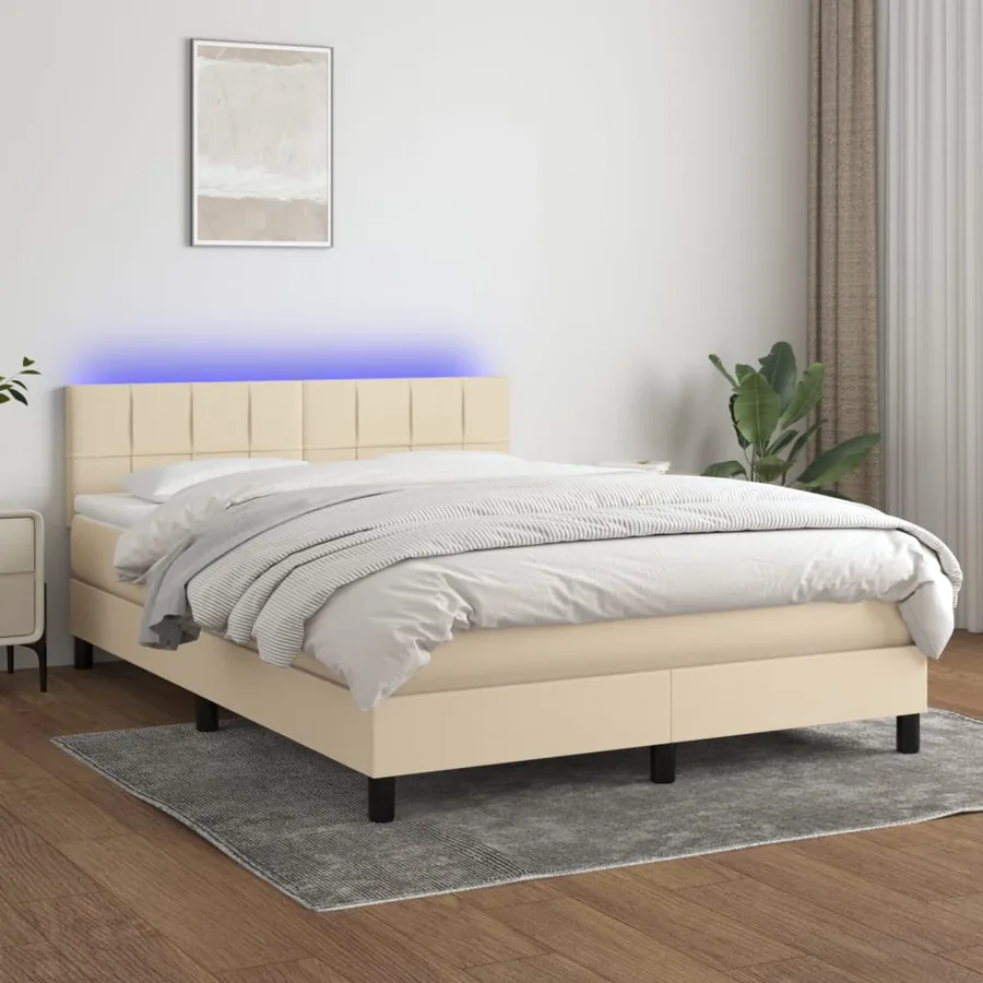 Sommier à lattes de lit avec matelas LED Crème 140x190 cm Tissu