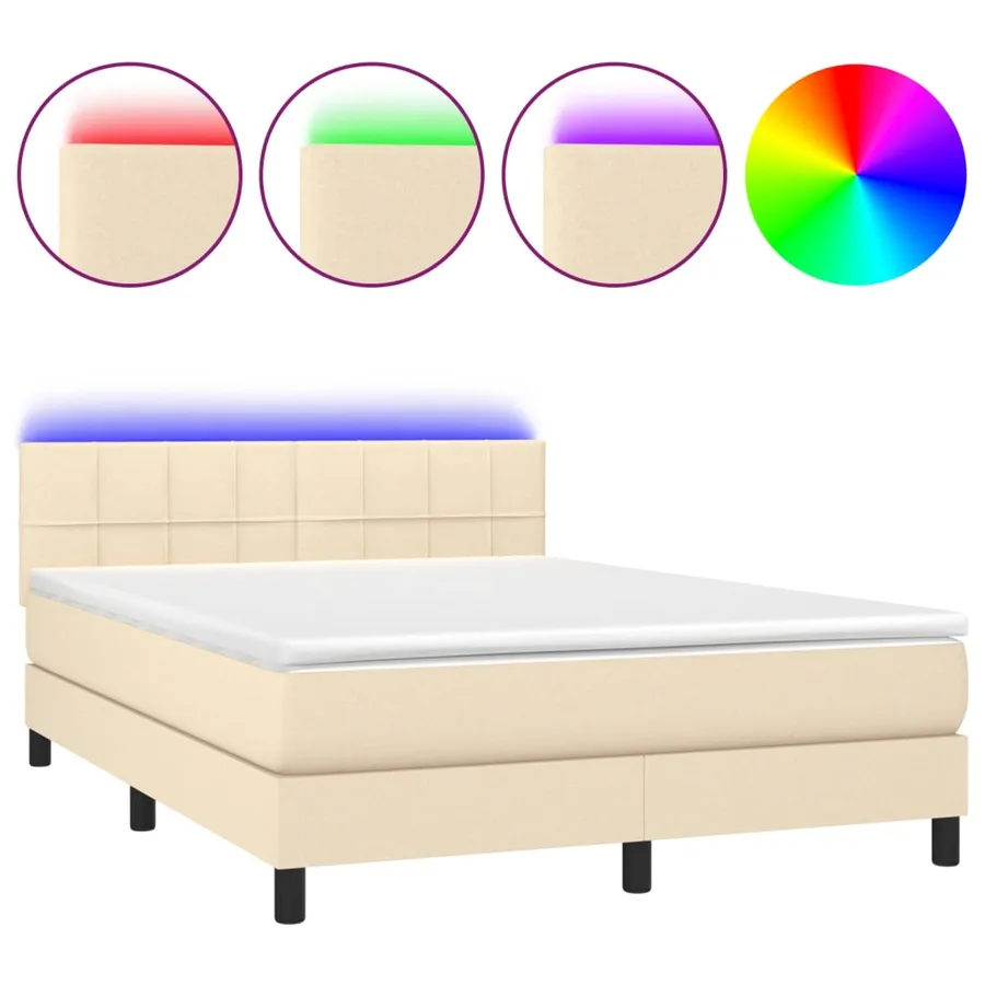 Sommier à lattes de lit avec matelas LED Crème 140x190 cm Tissu - 2
