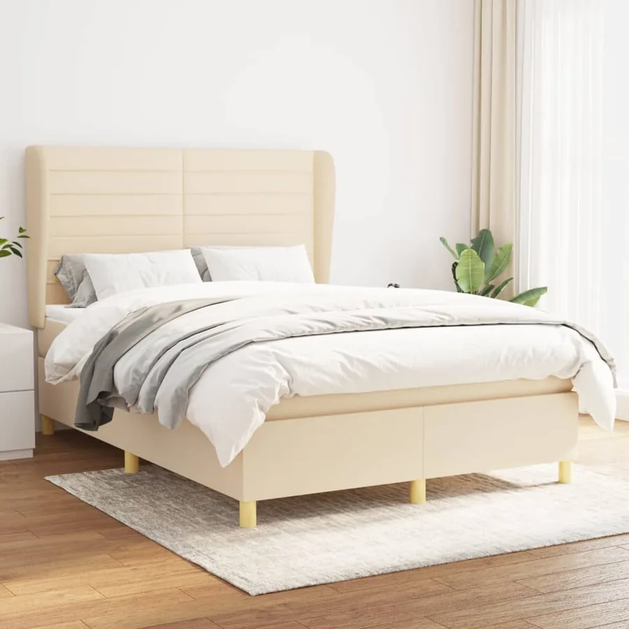 Sommier à lattes de lit avec matelas Crème 140x190 cm Tissu