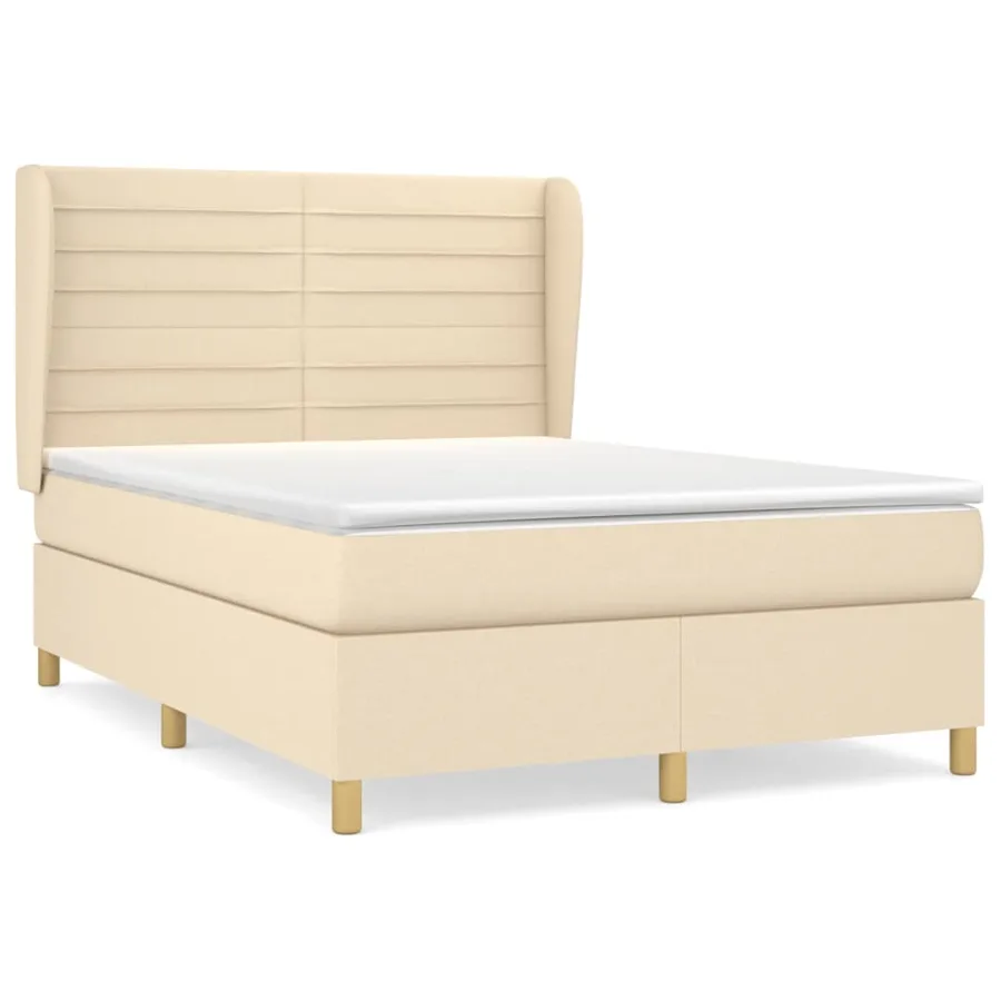 Sommier à lattes de lit avec matelas Crème 140x190 cm Tissu - 2