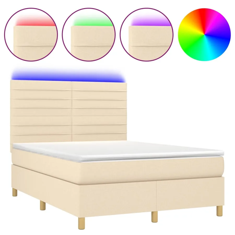 Sommier à lattes de lit et matelas et LED Crème 140x190cm Tissu - 2