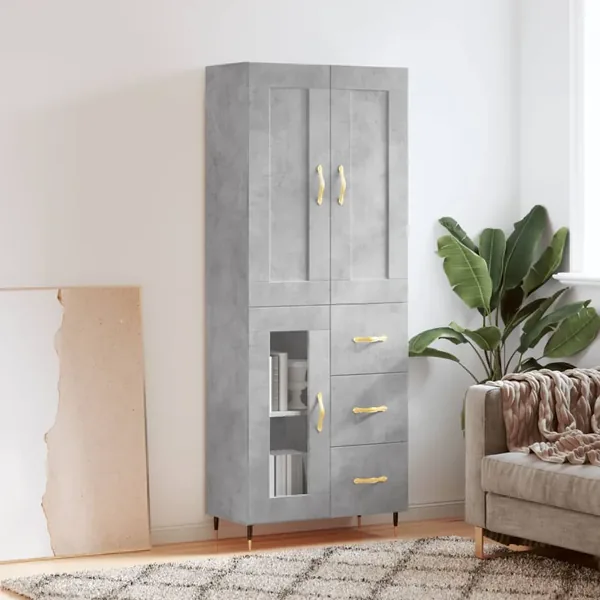 Buffet haut Gris béton 69,5x34x180 cm Bois d'ingénierie