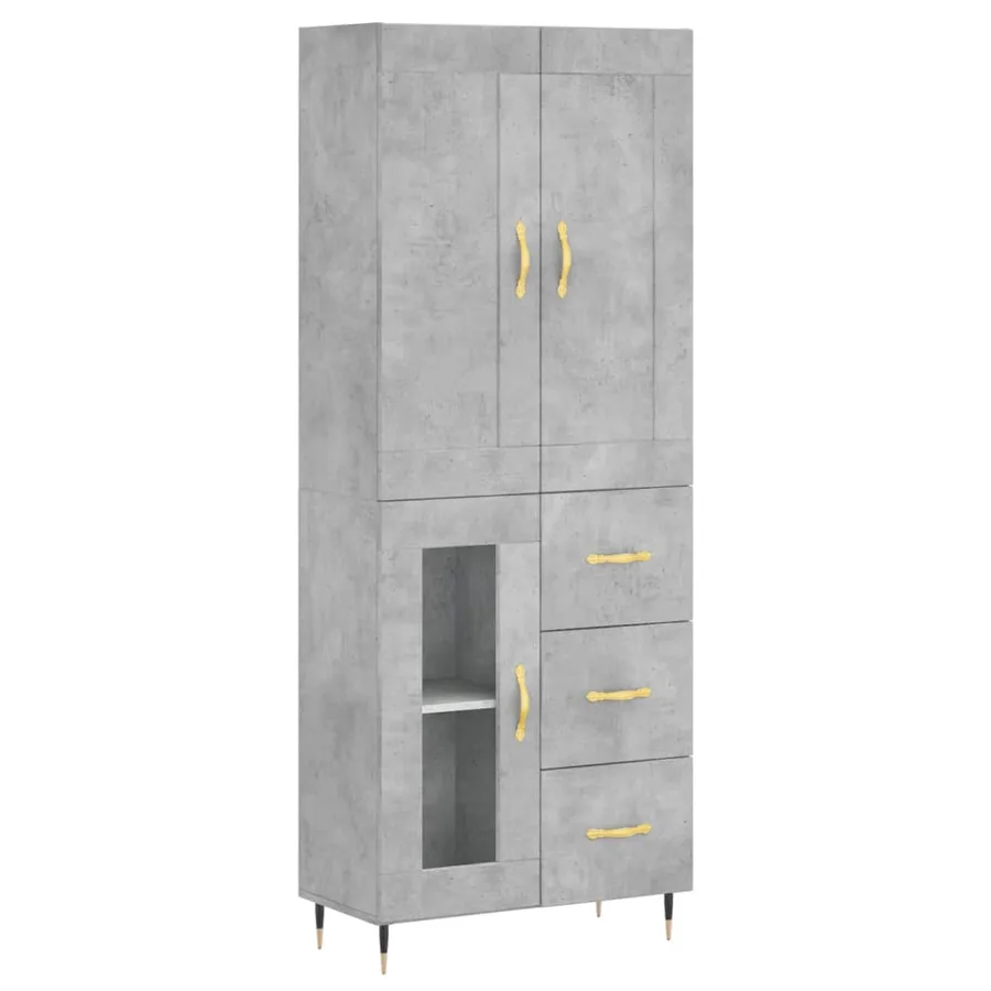 Buffet haut Gris béton 69,5x34x180 cm Bois d'ingénierie - 2