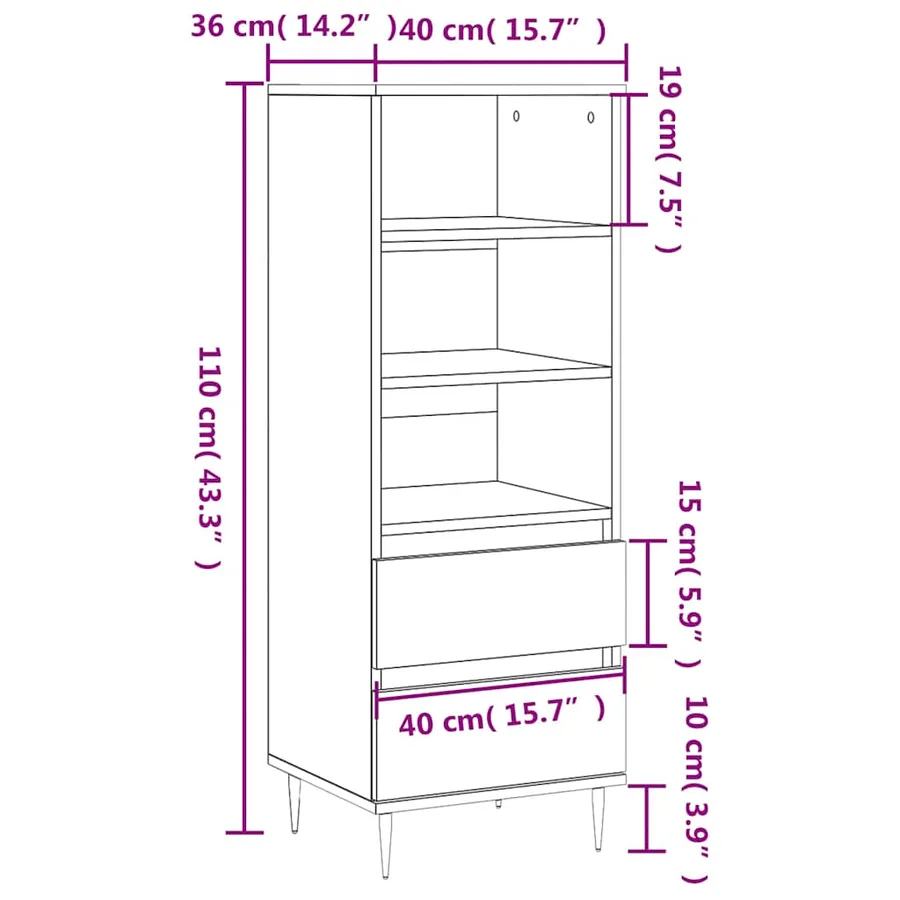 Buffet haut Gris béton 40x36x110 cm Bois d'ingénierie - 11