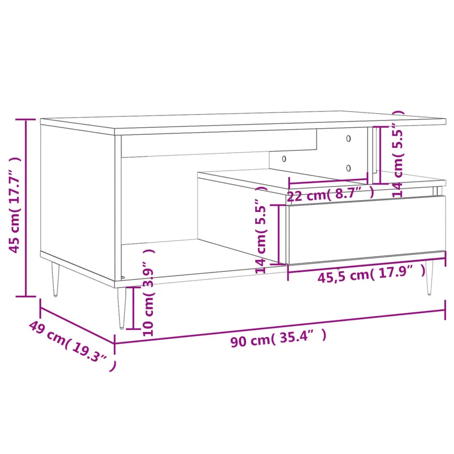 Table basse Chêne sonoma 90x49x45 cm Bois d'ingénierie - 11
