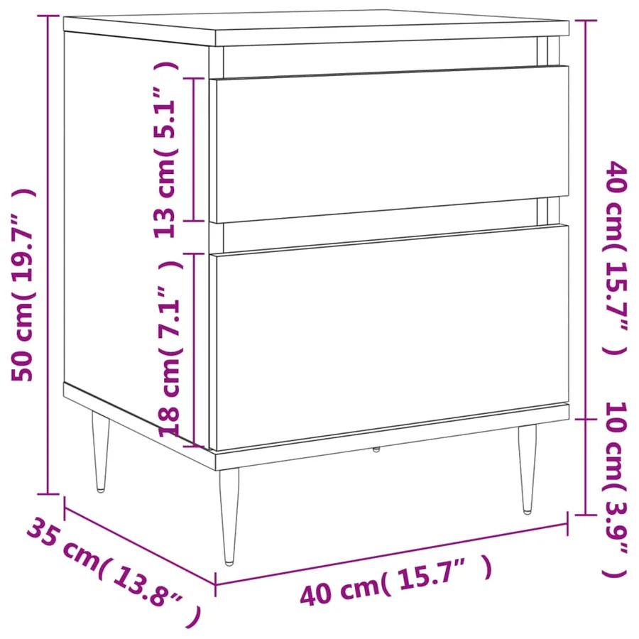 Table de chevet Blanc 40x35x50 cm Bois d’ingénierie - 12