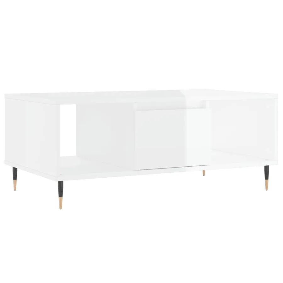 Table basse Blanc brillant 90x50x36,5 cm Bois d'ingénierie - 2