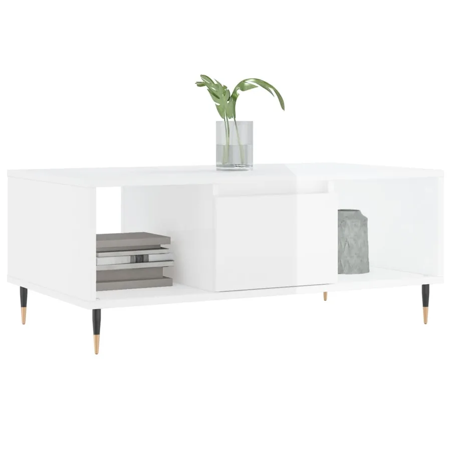 Table basse Blanc brillant 90x50x36,5 cm Bois d'ingénierie - 3