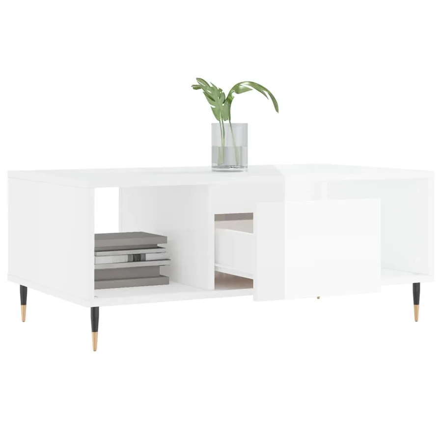 Table basse Blanc brillant 90x50x36,5 cm Bois d'ingénierie - 4