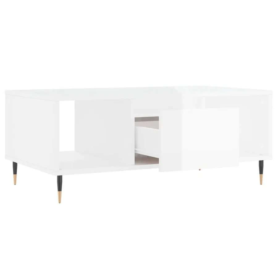 Table basse Blanc brillant 90x50x36,5 cm Bois d'ingénierie - 6
