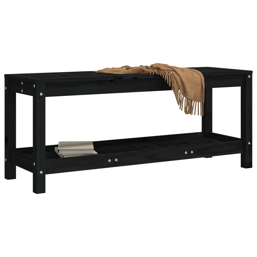 Banc de jardin noir 108x35x45 cm bois massif de pin - 3