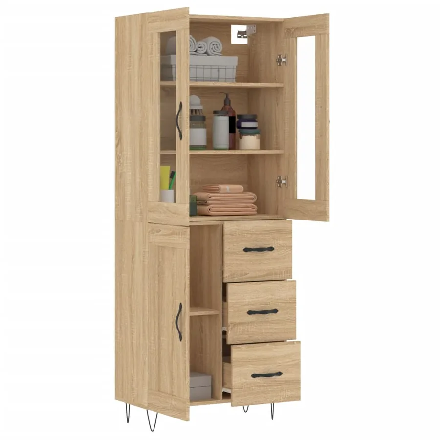 Buffet haut Chêne sonoma 69,5x34x180 cm Bois d'ingénierie - 3