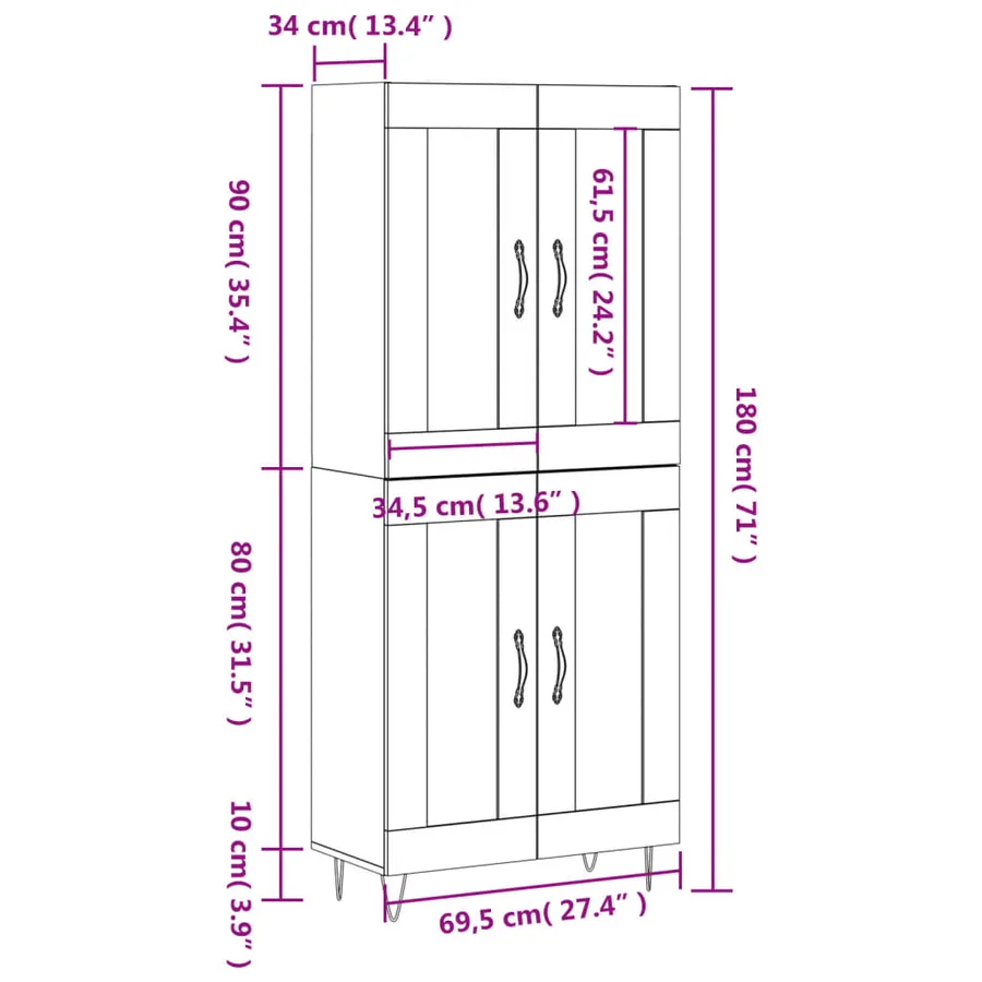 Buffet haut Chêne sonoma 69,5x34x180 cm Bois d'ingénierie - 13