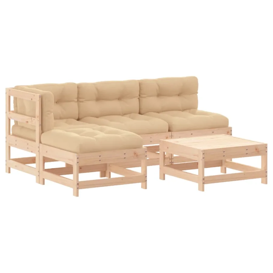 Salon de jardin 5 pcs avec coussins bois massif - 2