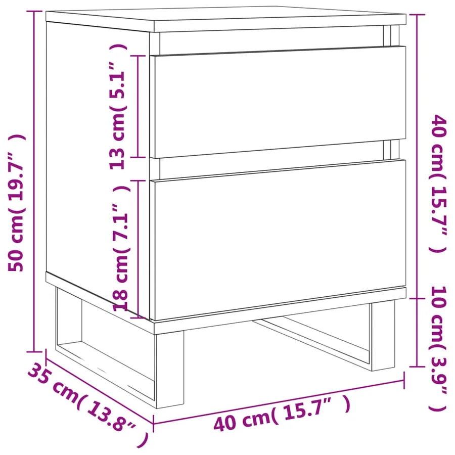 Table de chevet Blanc 40x35x50 cm Bois d’ingénierie - 12