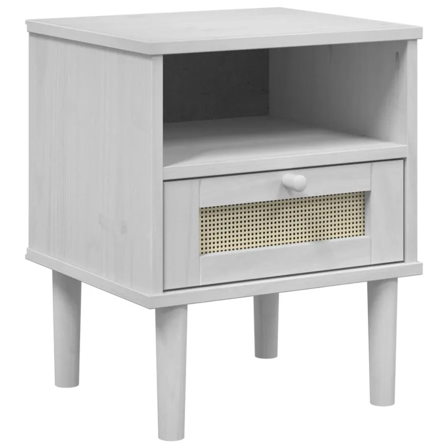 Table de chevet SENJA aspect de rotin blanc bois de pin massif - 2