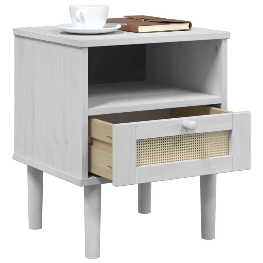 Table de chevet SENJA aspect de rotin blanc bois de pin massif - 4