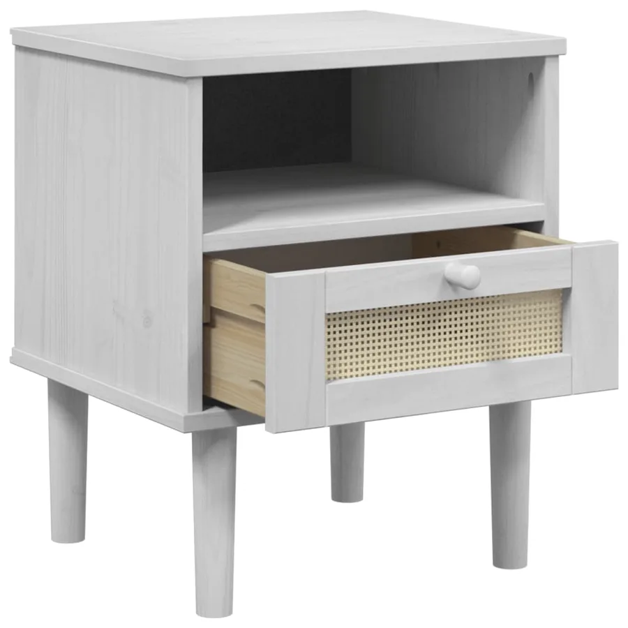 Table de chevet SENJA aspect de rotin blanc bois de pin massif - 5