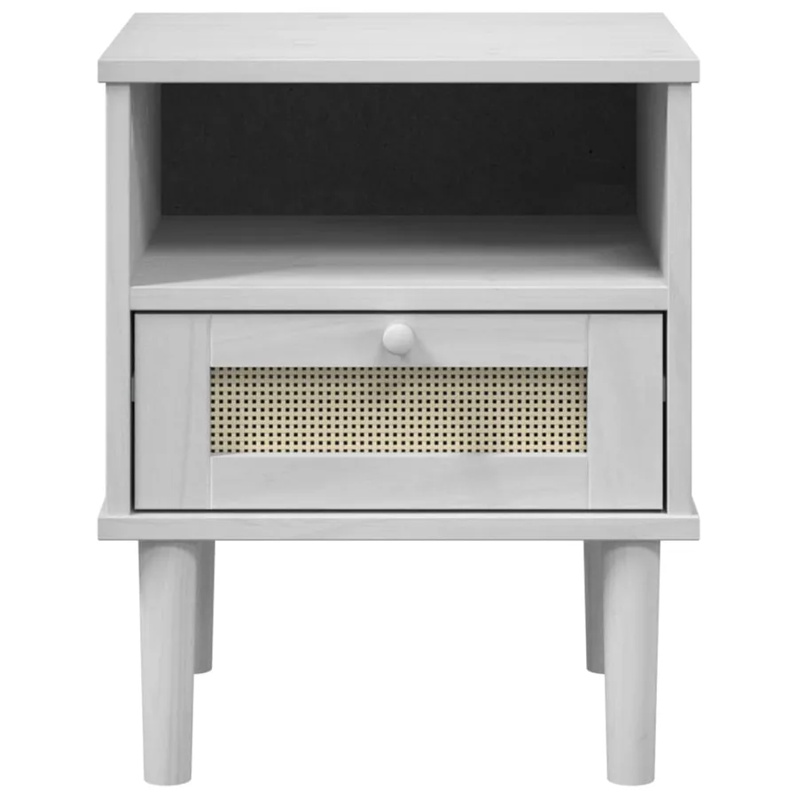 Table de chevet SENJA aspect de rotin blanc bois de pin massif - 6