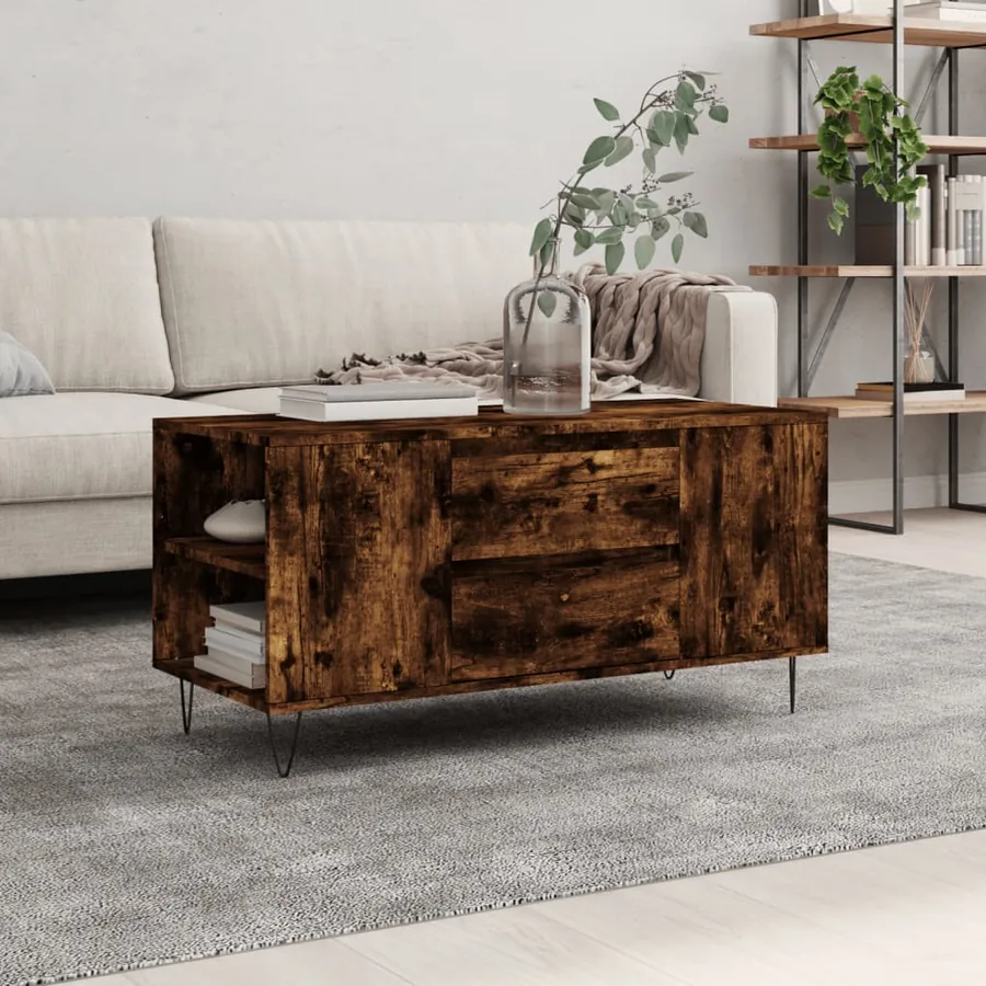Table basse chêne fumé 102x44,5x50 cm bois d'ingénierie
