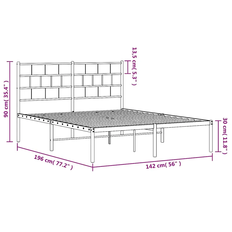 Cadre de lit métal sans matelas et tête de lit blanc 135x190 cm - 10