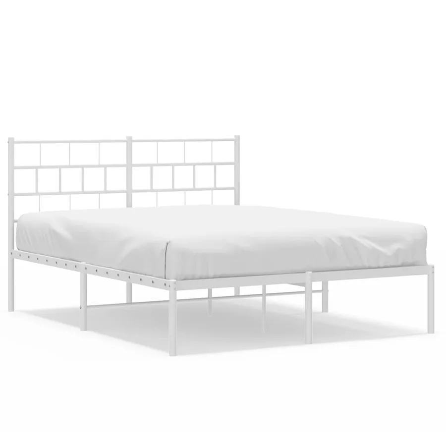 Cadre de lit métal sans matelas et tête de lit blanc 135x190 cm - 2