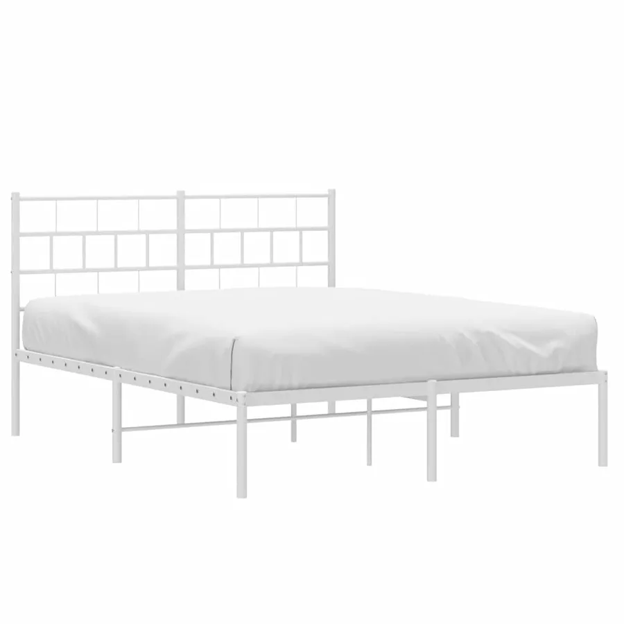 Cadre de lit métal sans matelas et tête de lit blanc 135x190 cm - 3