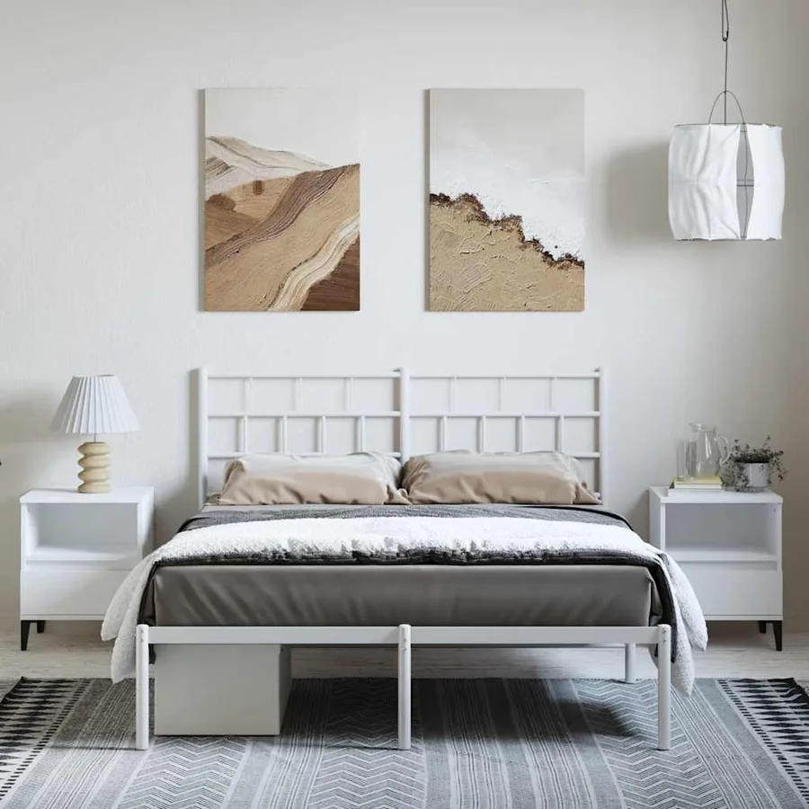 Cadre de lit métal sans matelas et tête de lit blanc 135x190 cm - 4