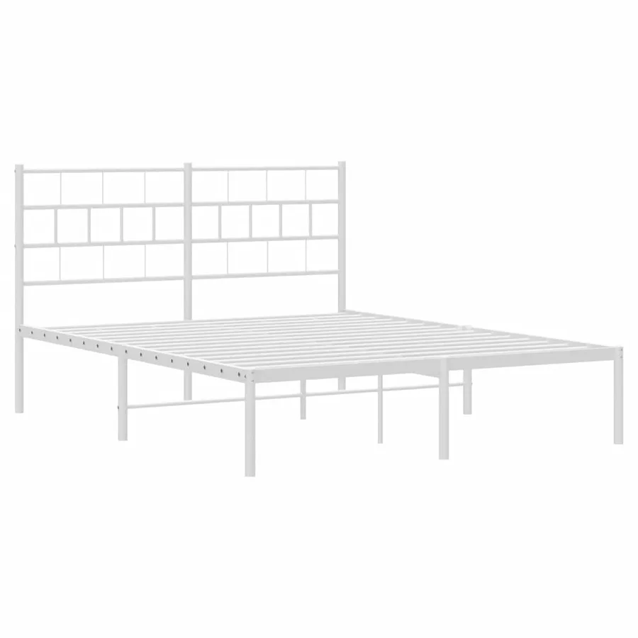 Cadre de lit métal sans matelas et tête de lit blanc 135x190 cm - 5