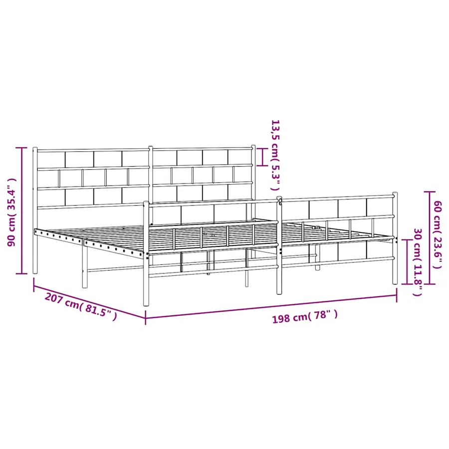 Cadre de lit métal sans matelas et pied de lit blanc 193x203 cm - 10