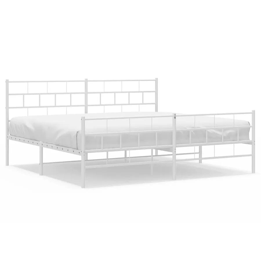 Cadre de lit métal sans matelas et pied de lit blanc 193x203 cm - 2