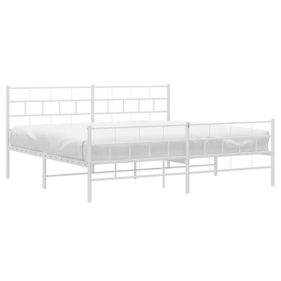 Cadre de lit métal sans matelas et pied de lit blanc 193x203 cm - 3