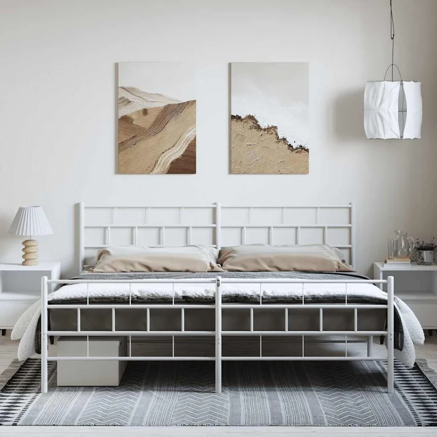 Cadre de lit métal sans matelas et pied de lit blanc 193x203 cm - 4