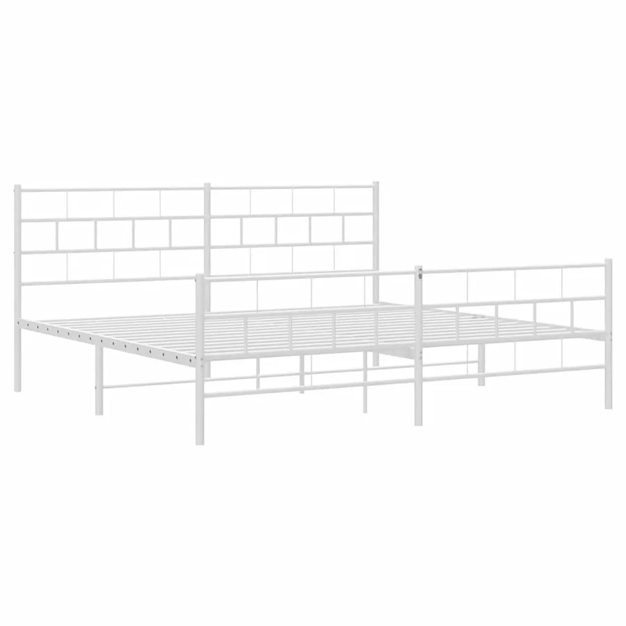 Cadre de lit métal sans matelas et pied de lit blanc 193x203 cm - 5