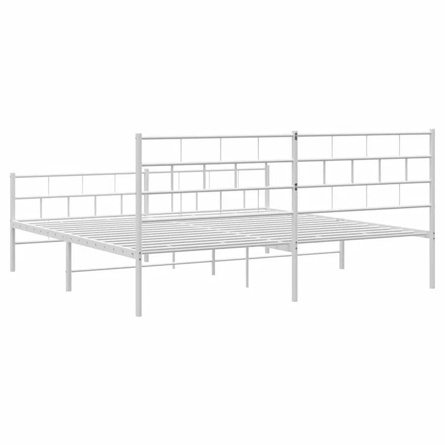 Cadre de lit métal sans matelas et pied de lit blanc 193x203 cm - 8