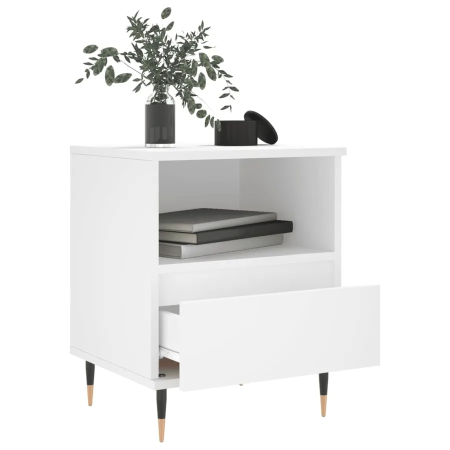 Table de chevet Blanc 40x35x50 cm Bois d’ingénierie - 4