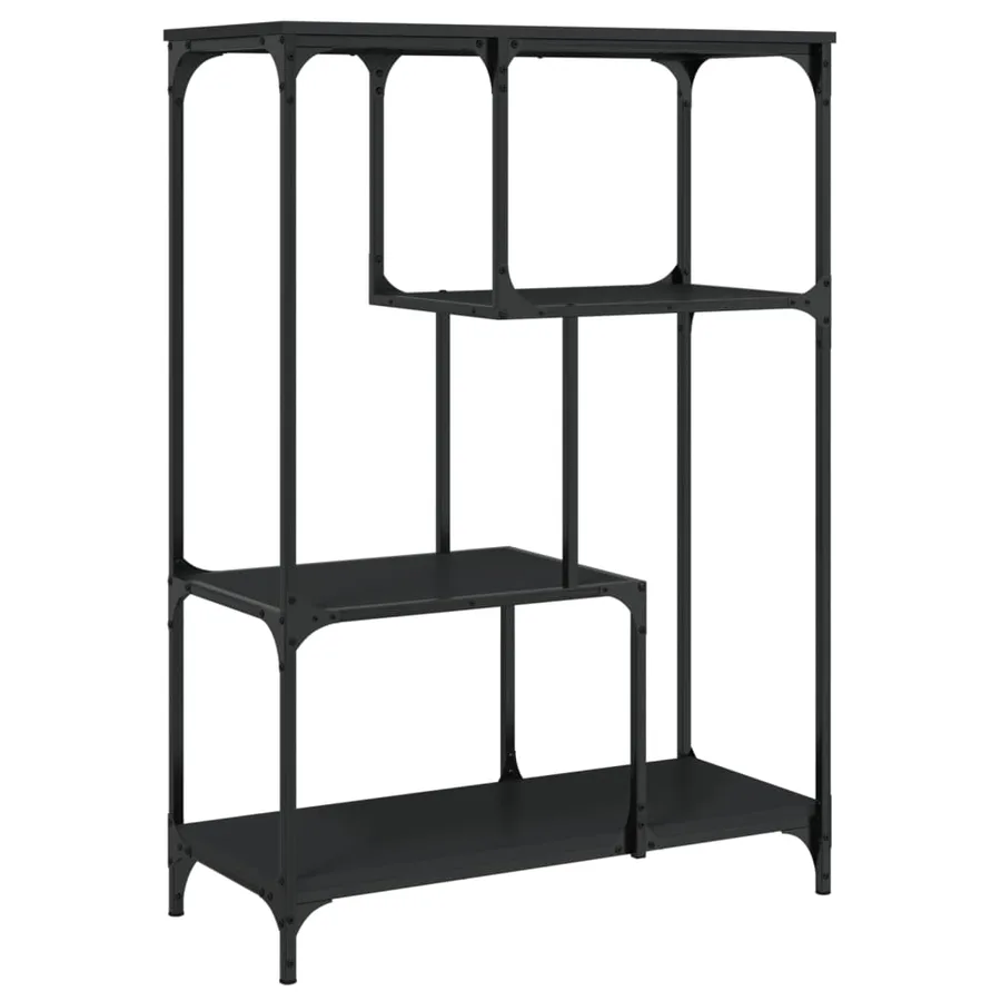 Bibliothèque noir 81x36x115 cm bois d'ingénierie et acier - 2