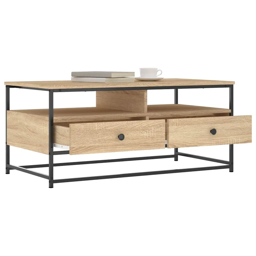 Table basse chêne sonoma 100x51x45 cm bois d'ingénierie - 9
