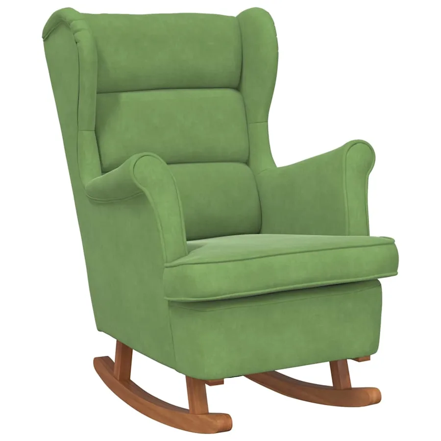 Fauteuil à bascule à oreilles en velours vert clair bois massif - 2