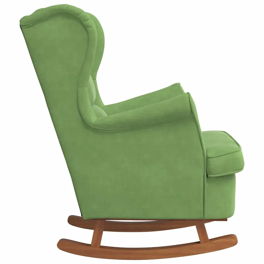 Fauteuil à bascule à oreilles en velours vert clair bois massif - 5