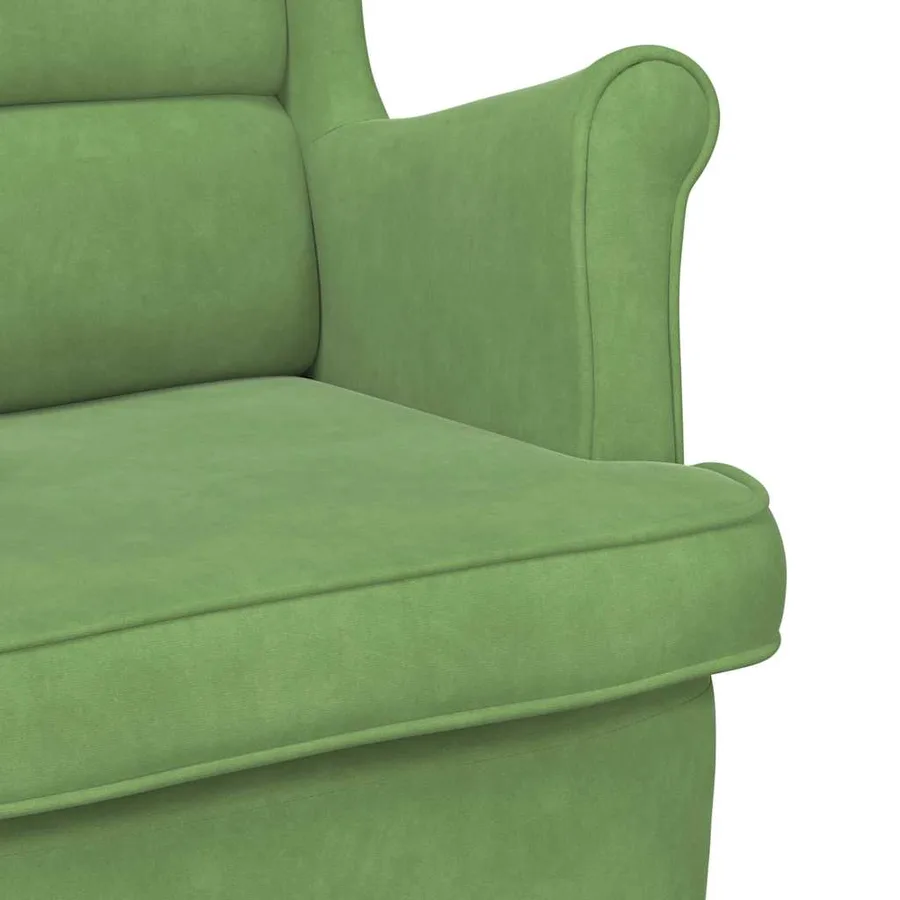 Fauteuil à bascule à oreilles en velours vert clair bois massif - 7