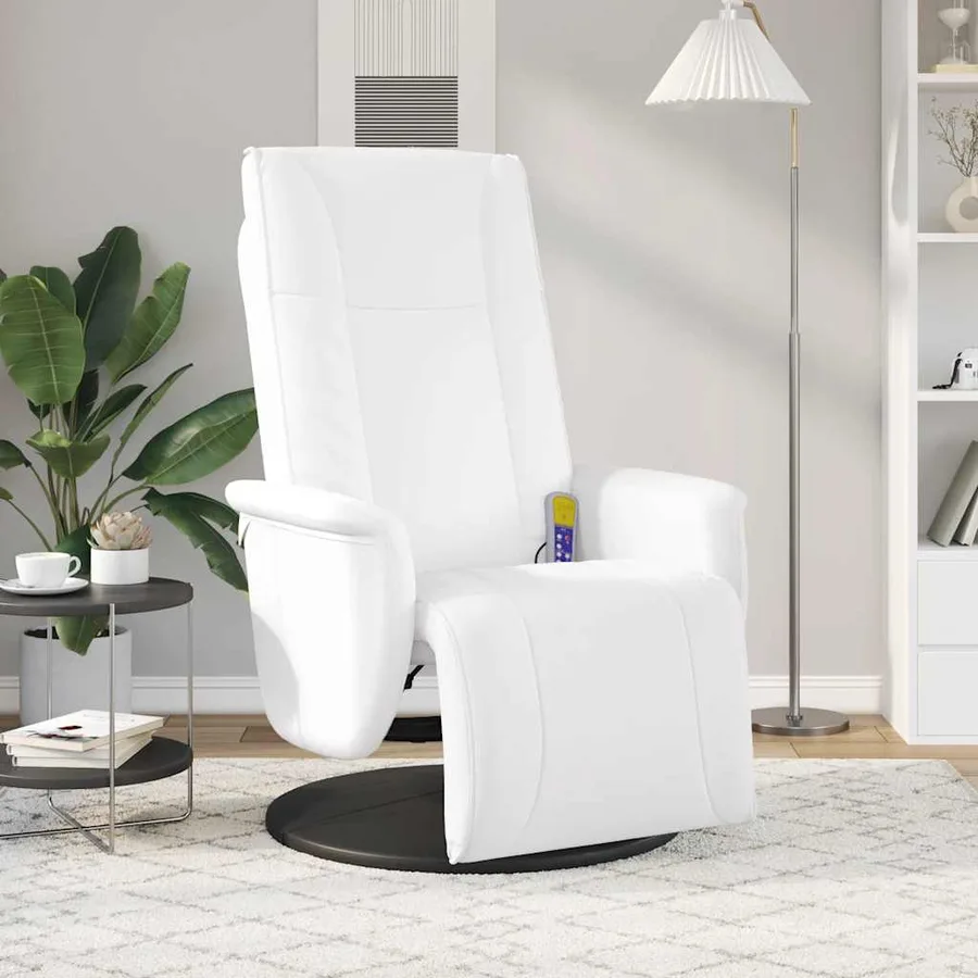 Fauteuil inclinable de massage repose-pieds blanc similicuir - 3
